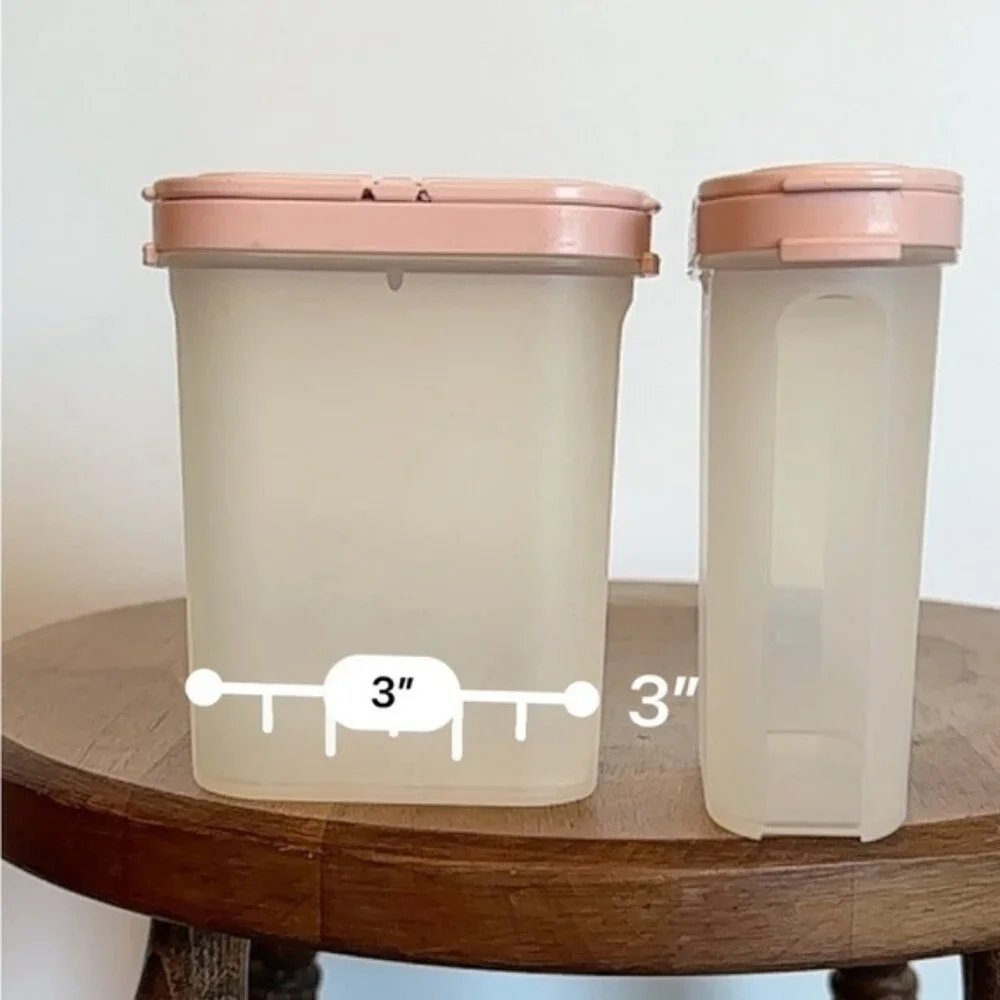 Pair of Vintage Tupperware Spice Shaker Salt Pepper Containers Pink With Lids x2